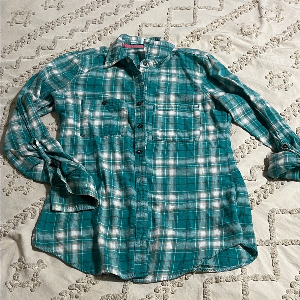 Maurices Teal Plaid Button Down Shirt